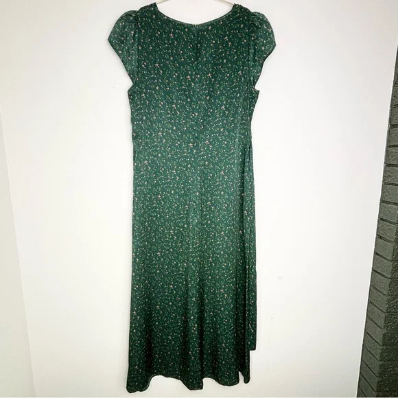 Reformation Kaye Silk Dress Coriander Green Floral Midi V-Neck Size 12 NWT  - coffeafoods.com